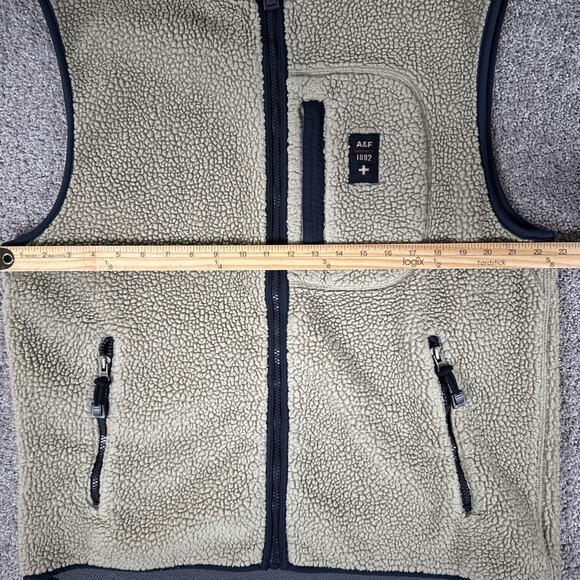 Vtg Abercrombie & Fitch Vest Men XL Oatmeal Beige Full Zip A&F 1892 Sherpa Y2K - Picture 10 of 12
